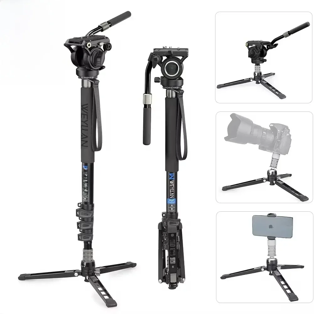 WEYLLAN KA7 profesjonalny zestaw monopod wideo Unipod i głowica płynna statyw podróżny teleskopowy ręczny monopod do lustrzanki cyfrowej — zdjęcie produktu 7