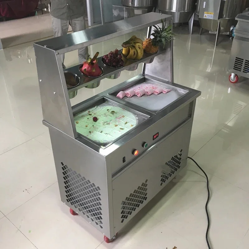 Thai-style fried yogurt ice cream machine fried ice cream roll machine with 2 square pots five small bowls commercial stainless