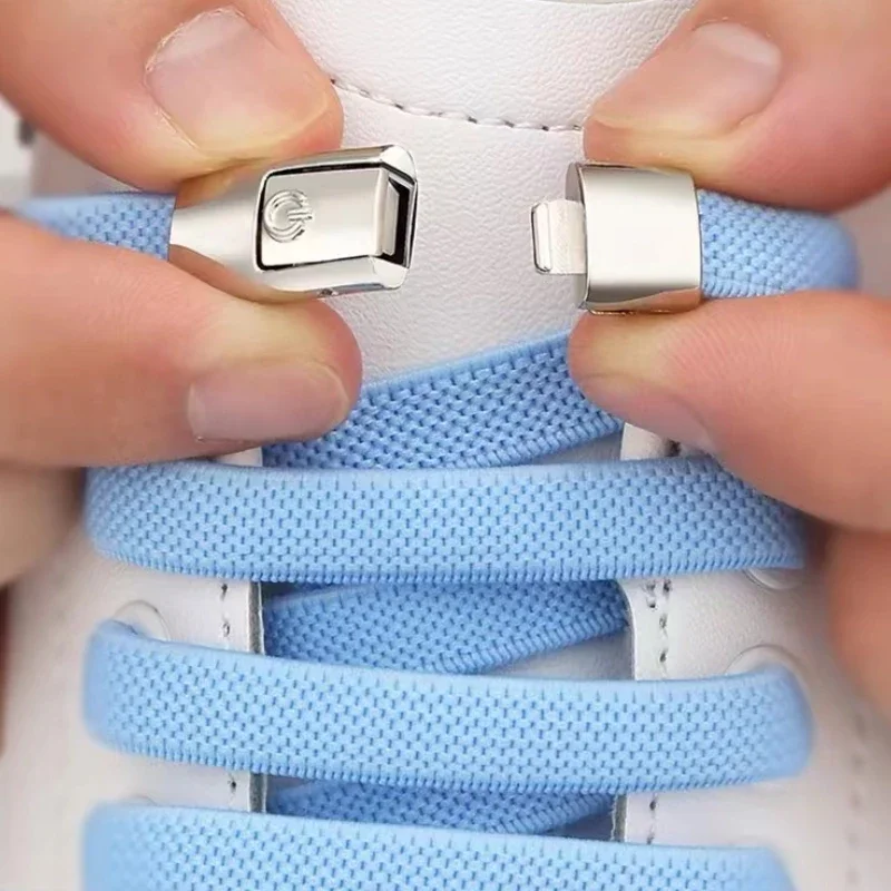 8MM 2023 No Tie Shoe Laces Press Lock Sznurowadła bez wiązań Elastyczne sznurowadła Sneaker Kids Adult Poszerzone płaskie sznurowadła do butów — 2