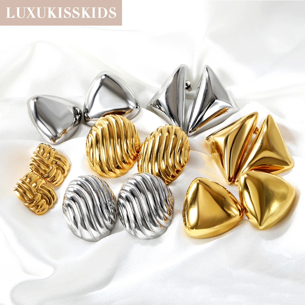 LUXUKISSKIDS Fashion Oversized Chunky Big Earrings Geometric Texture Extra Large Studs Stainless Steel Premium сережки Jewellry