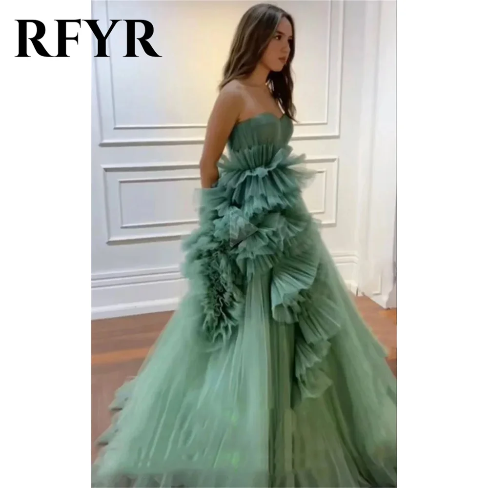 RFYR A Line Prom Gown O Neck Floral Embroidery Fabric Birthday Party Puff Sleeves Formal Occasion Dress Evening Dress Customized