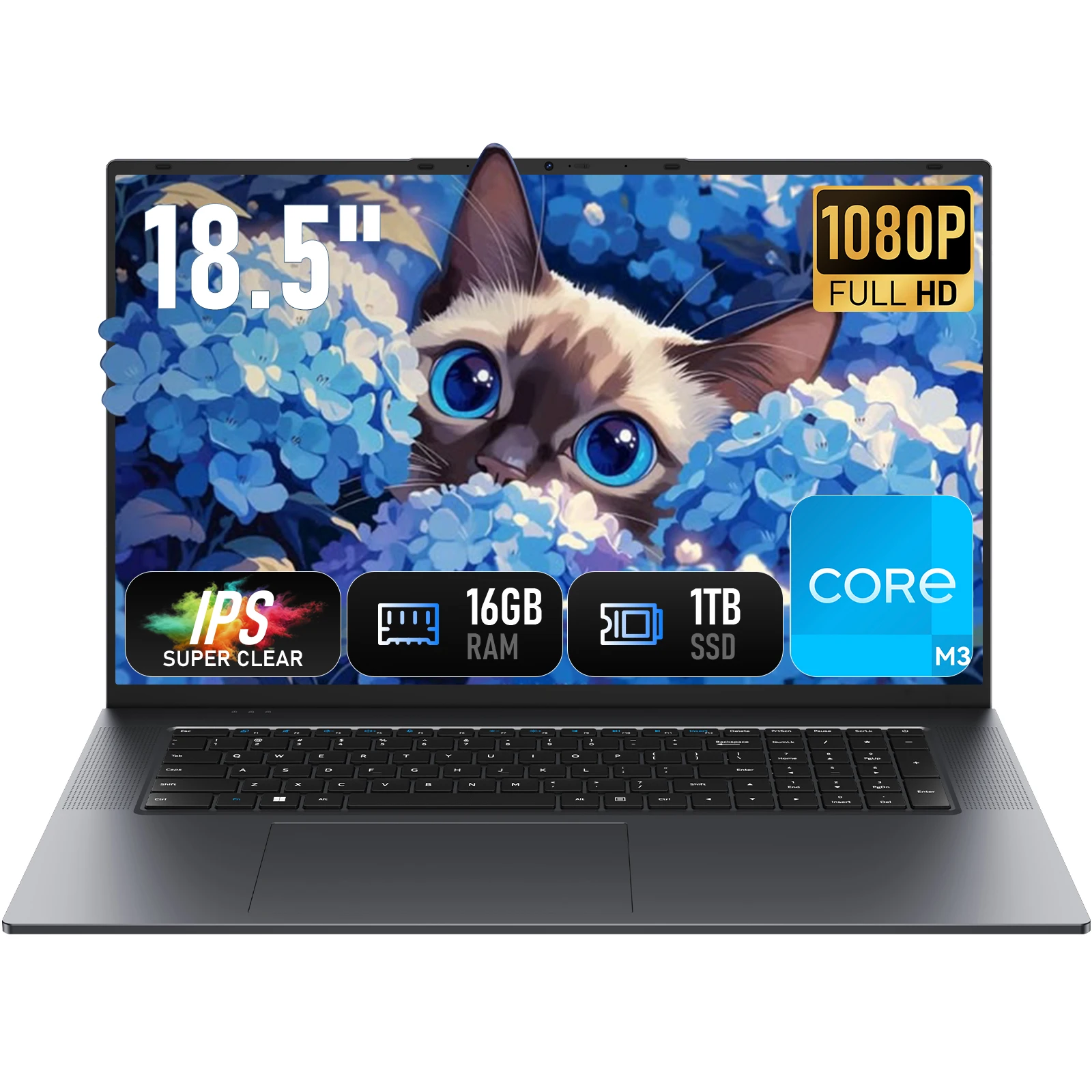 Ordinateur portable 18,5 pouces, processeur Intel Core M3-8100Y 3,4 GHz, 16 Go de RAM, SSD 1 To, ordinateur portable Windows 11 Pro, écran IPS FHD 192