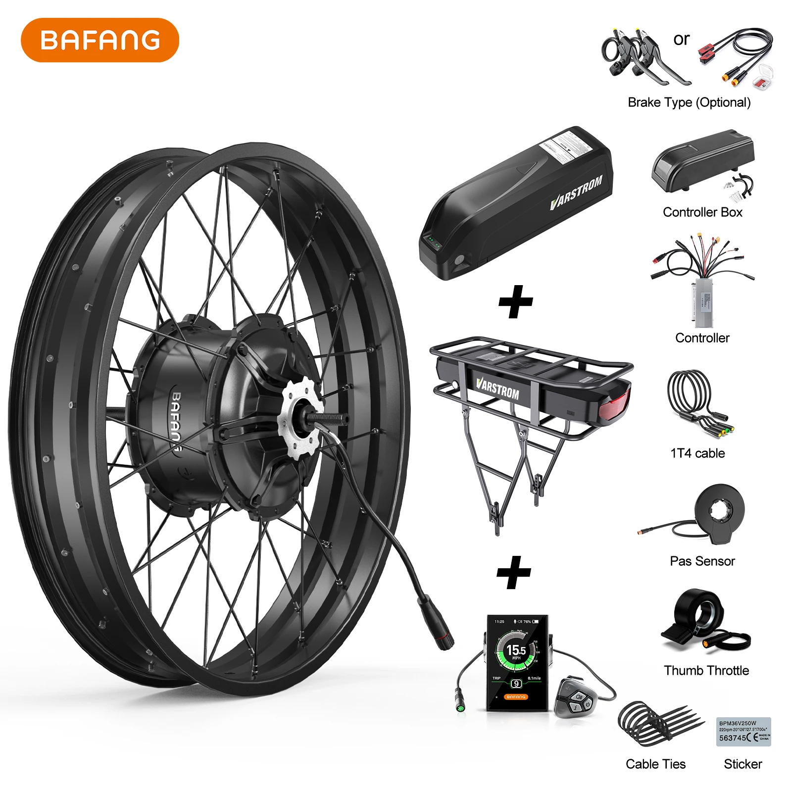 BAFANG 1000W Rear Hub Motor, G062 20"x4.0 26"x4.0 Fat Tire Ebike Conversion Kit | 48V Ebike Kit with PAS Sensor | Optional Display & Battery | 175mm Dropout Size Snow/Beach/Fat Bike