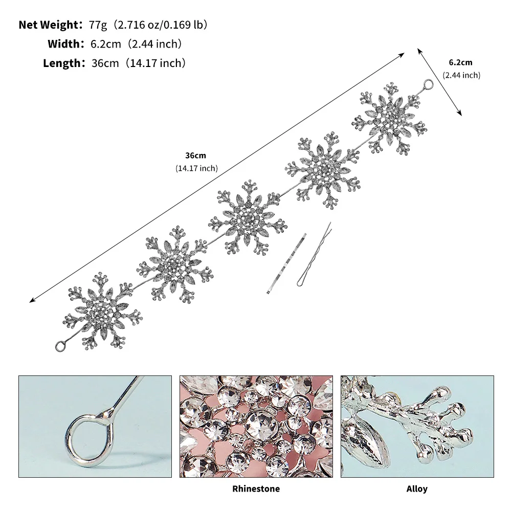 Sliver Exquisite Snowflake Crystal Hairband Bride Wedding Crown Headpiece For Women Elegant Gala Dinner Hair Accessories Gifts image 6