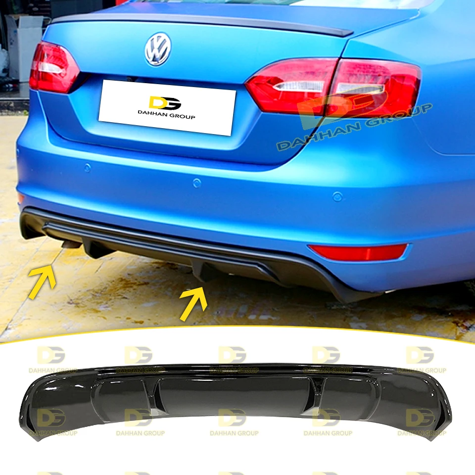 V.W Jetta MK6 2010 - 2014 Bumper belakang Diffuser Spoiler Wing Splitter tanpa knalpot output Piano Gloss plastik permukaan hitam