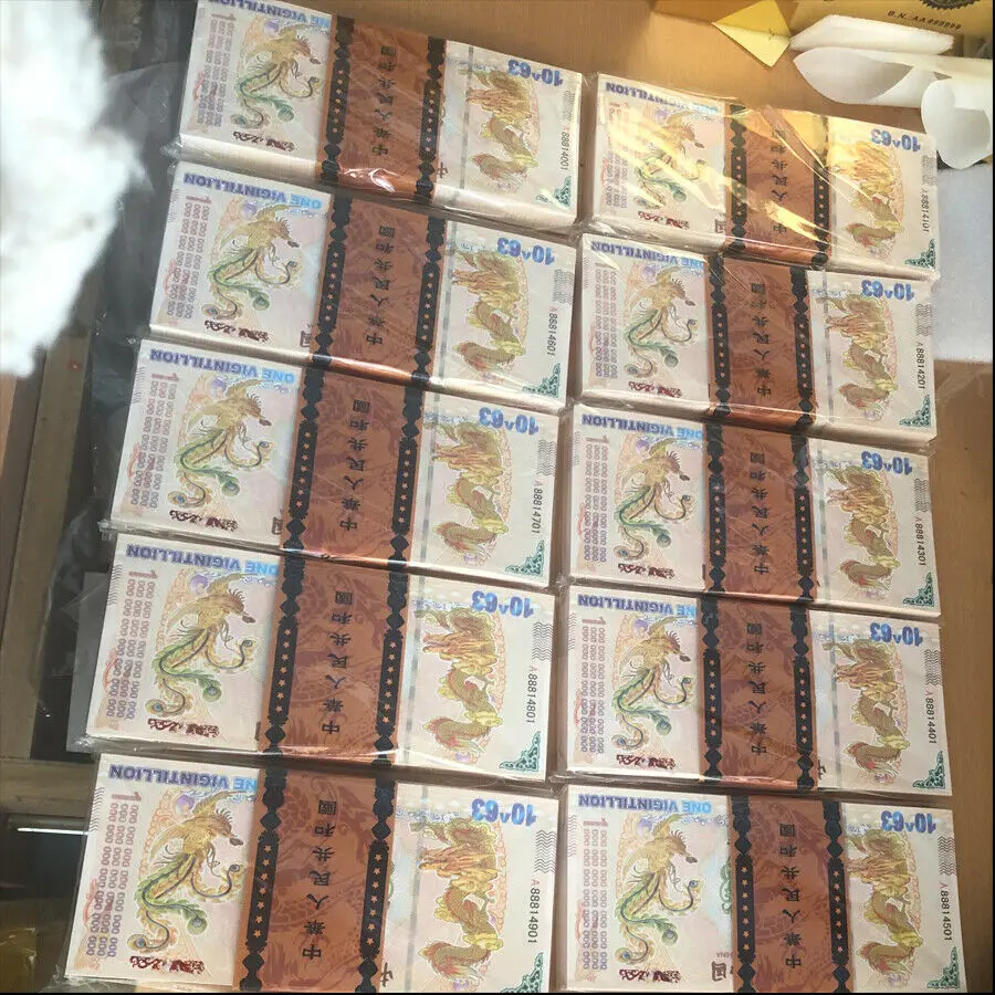 1000 pcs Chinese 1 Vigintillion with wooden box dragon and phoenix poper banknote not currency anti-Fake Bill Collectibles