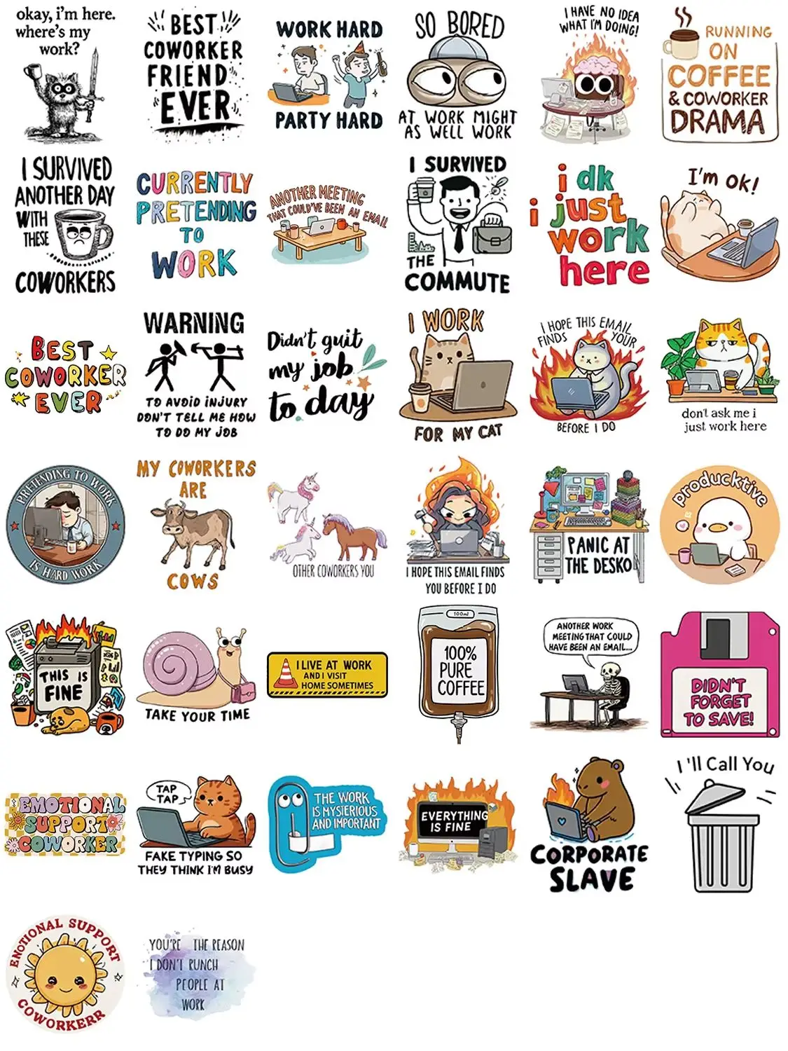 50 Stück Lustige Arbeits-Meme-Aufkleber Cartoon-Sticker Dekoration DIY Notizbuch Kühlschrank Handy Fahrrad Laptop Gitarre Graffiti-Aufkleber