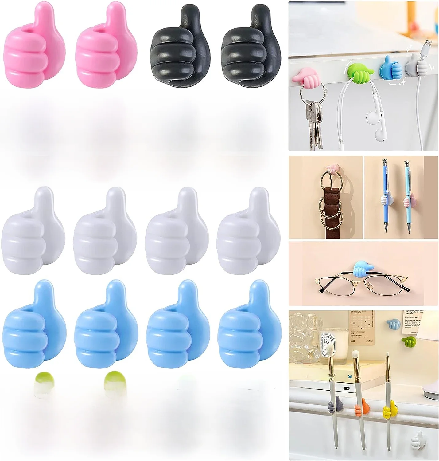 Siliconen Duim Muurhaak Kabelbeheer Draad USB Organizer Clips Muurhaken Hanger Opslaghouder Voor Keuken Badkamer Thuis - afbeelding 2