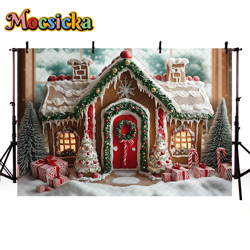 Mocsicka Xmas Gingerbread Winter Backdrops Kids Baby Photorgaphy Decors Child Adult Christmas Photocall Snowy House Backgrounds