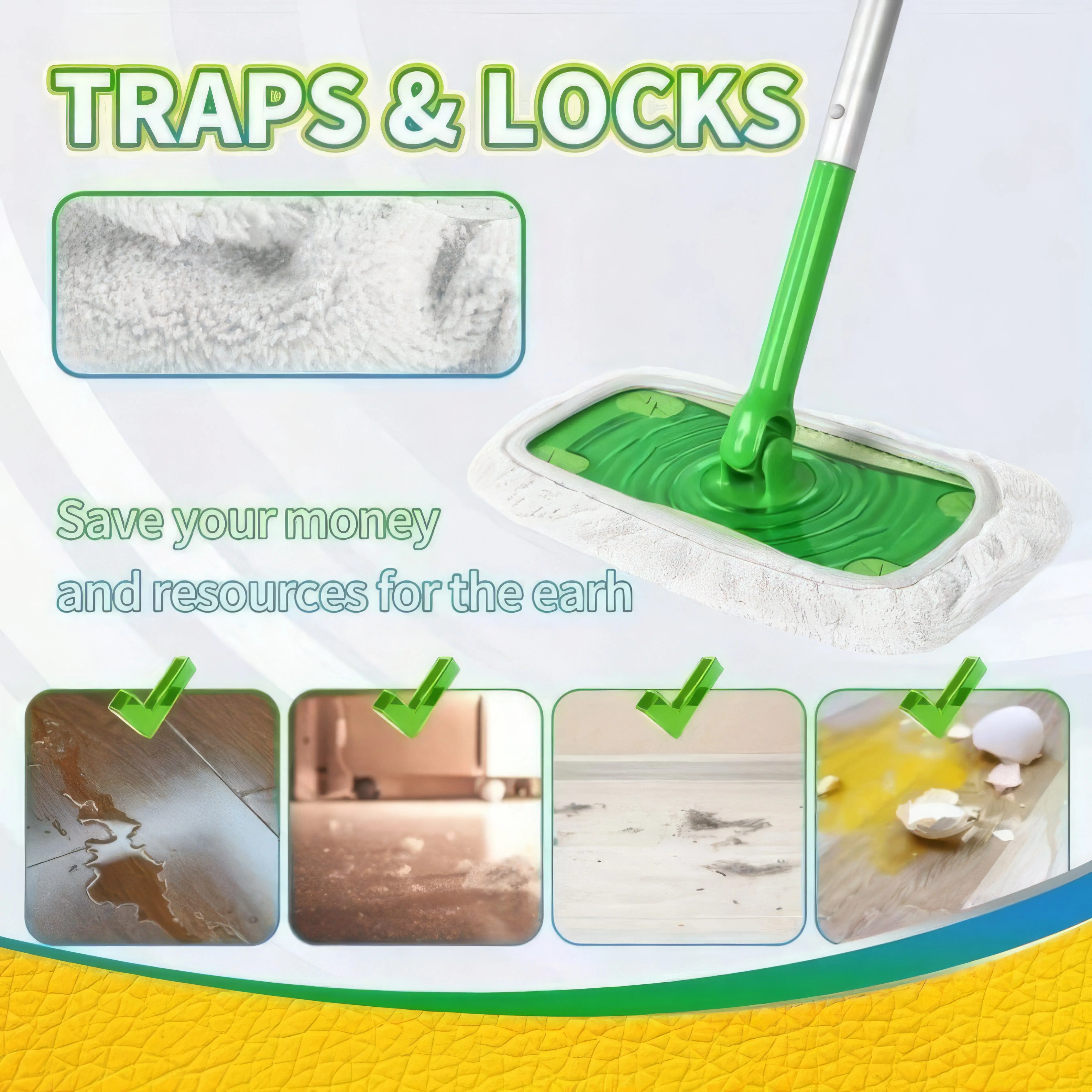 4 قماش ممسحة بيضاء، قابلة للغسل ومتعددة الاستخدامات، مناسبة للألواح الخشبية والبلاط وتنظيف الأرضيات، قماش ممسحة متينة ومتينة