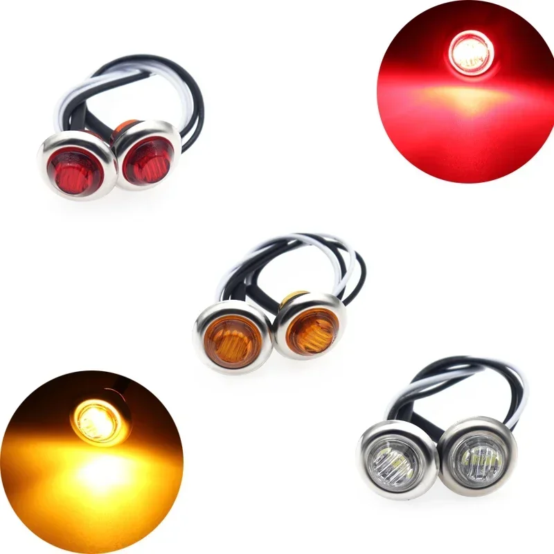 Feux de position latéraux chromés pour remorque, 12V, 3LED, 3/4 ", ronds, ambre, feux de dégagement pour camions et tracteurs, lampe, balle, étanche, rouge, 2 pièces