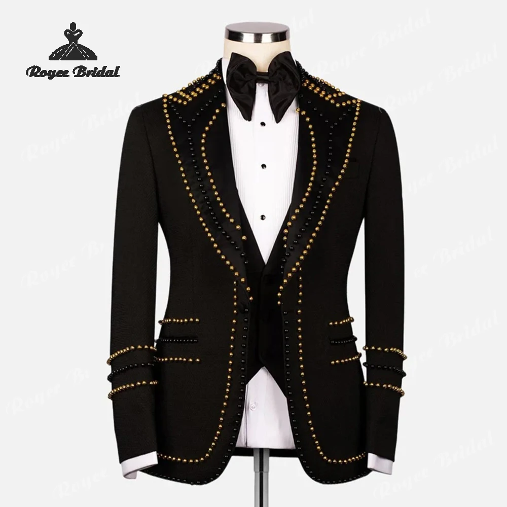 ビーズ付きツーピースシングルブレストメンズスーツ ウェディング2026 ピークラペルフォーマルイブニングスーツ カスタムメイド 男性用スーツ