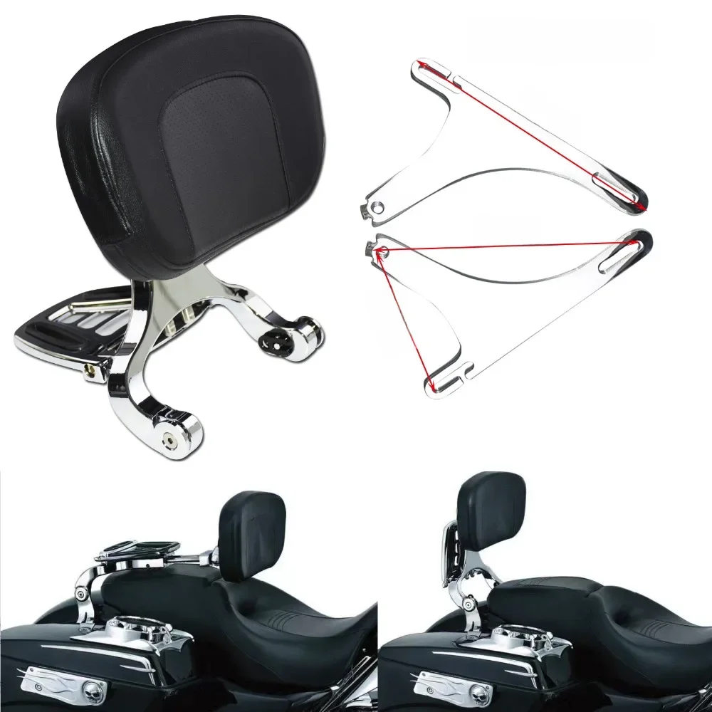 Regulowane oparcie pasażera i kierowcy Chrome Sissy Bar i czarne siedzenie dla Harley Softail Breakout 13-17 FLSTC 00-17 Touring 09-17 — zdjęcie 2