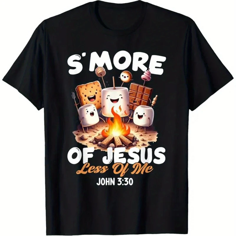 

Smore of Jesus Less of Me Christian Camping T-Shirt Soft Cotton Casual Fit Round Neck Short Sleeve All Season Comfort for Campin
