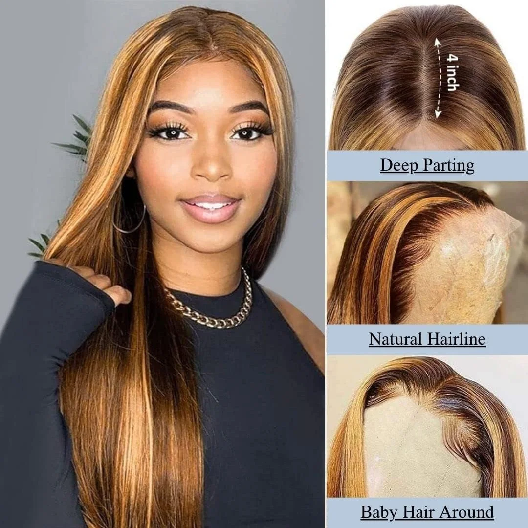 26 بوصة تسليط الضوء على أومبير الدانتيل شعر مستعار أمامي شعر الإنسان HD شقراء شفافة 4/27 طويل مستقيم 13x4 الدانتيل الجبهة الباروكات