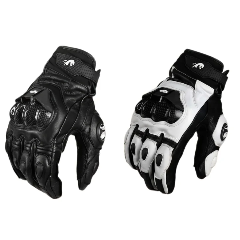 Mens Women 4 Season Driving Supertech Black/White Motorcycle Leather Gloves Racing Glove Motorbike Cowhide Race Bike Knight