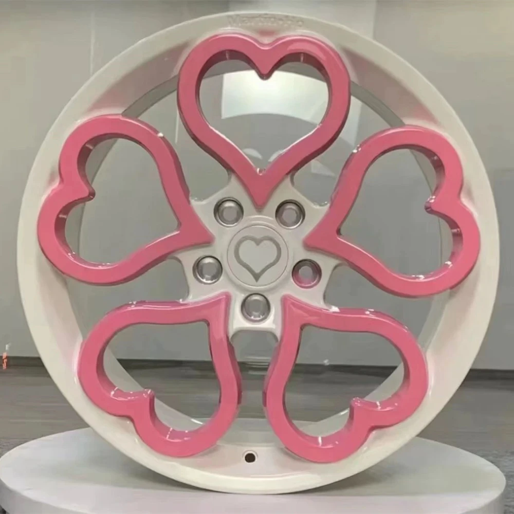 Car Alloy Wheels Wheels 5x100, 5x112, 5x114.3, 5x120 For Car Tires Pink Heart-shaped High-quality Rines, Can Be Customized All