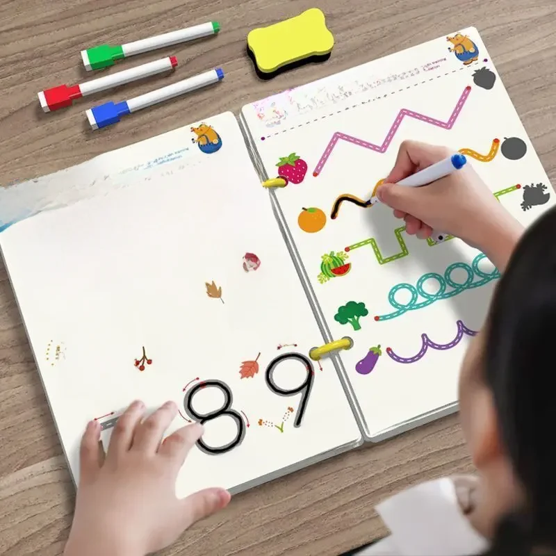 Livro de desenho montessori reutilizável, livro mágico para crianças, livro de treinamento de