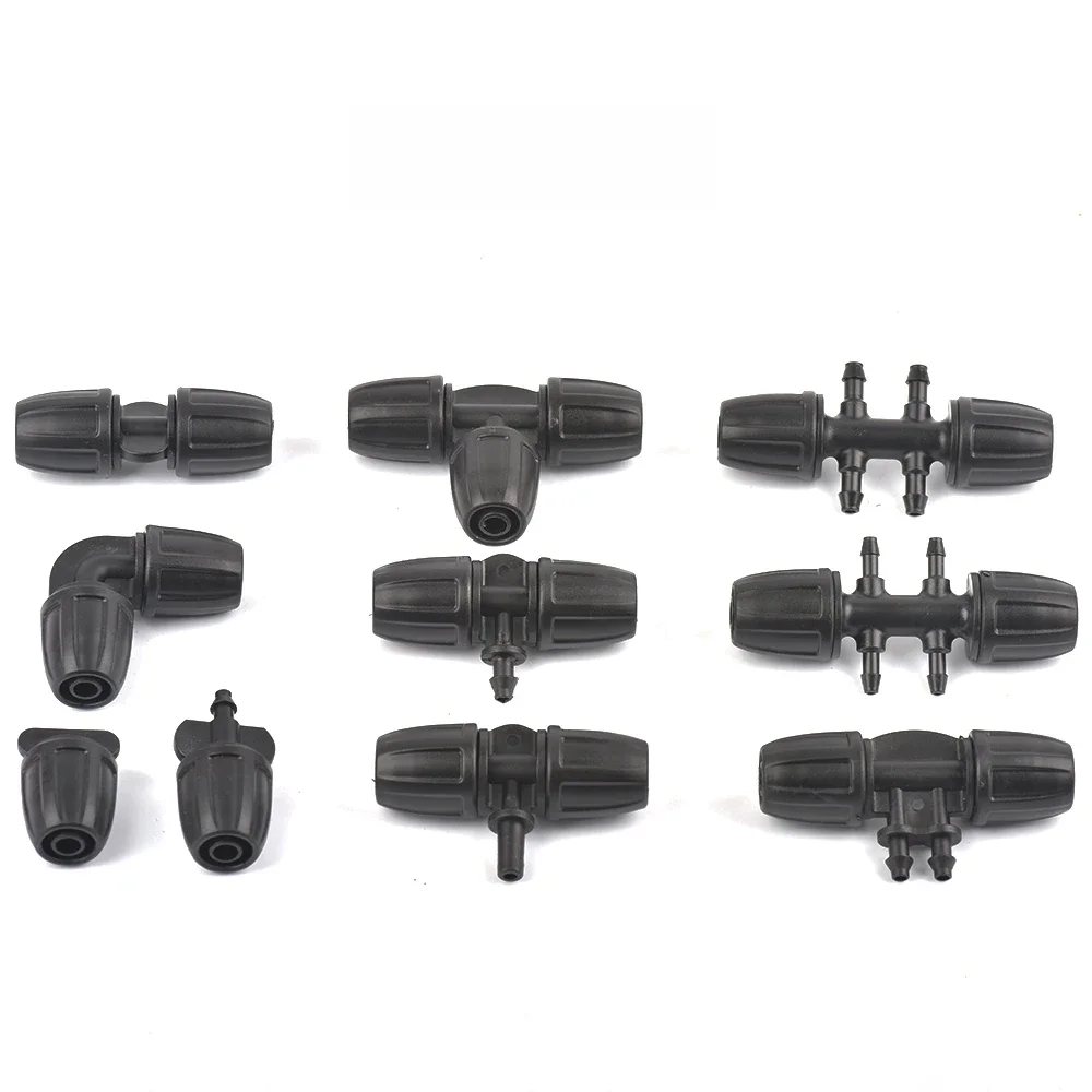 Connecteur de tube PE pour tuyau d'arrosage 8/11mm, embout coudé en T, joint avec verrouillage, raccord à barbe réduite, système d'irrigation