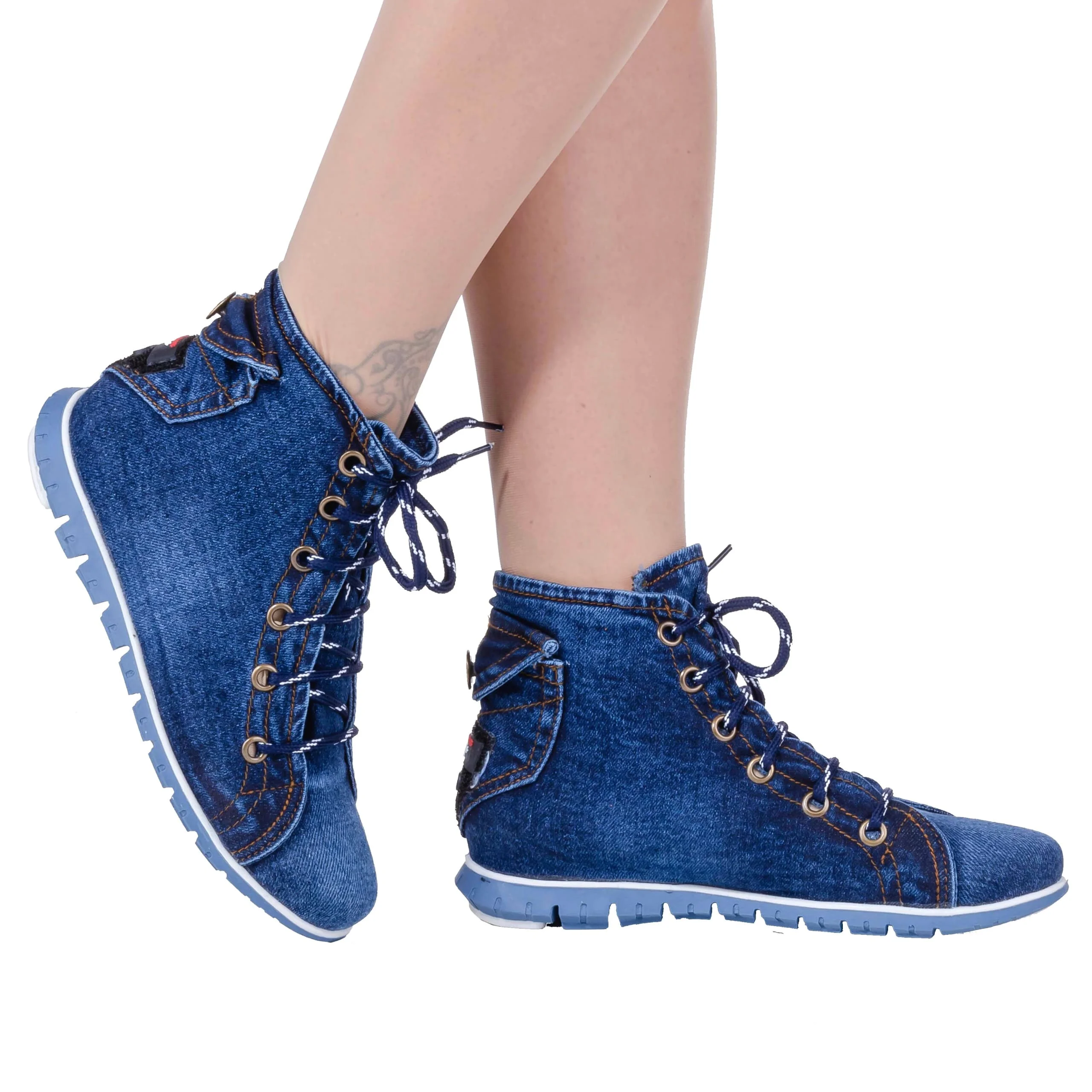 Blue Denim Boots Women's Sneakers Birthday gift for the loveDenim Shoes Handmade Super Star