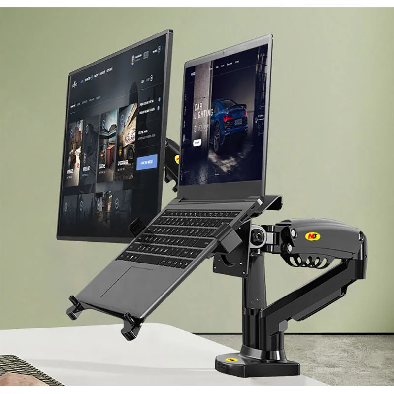 

Desktop Gas Spring Dual Arm for 17"-27" Monitor Holder + 10"-17" Laptop Support Air Press Mount Stand Load 2-9kg