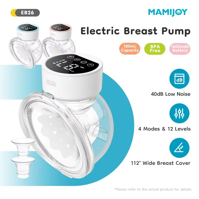 MAMIJOY Elektryczne laktatory do noszenia, 4 tryby, 12 poziomów, przenośny laktator bez użycia rąk, cichy i wygodny, z kołnierzem 19/24 mm EB26