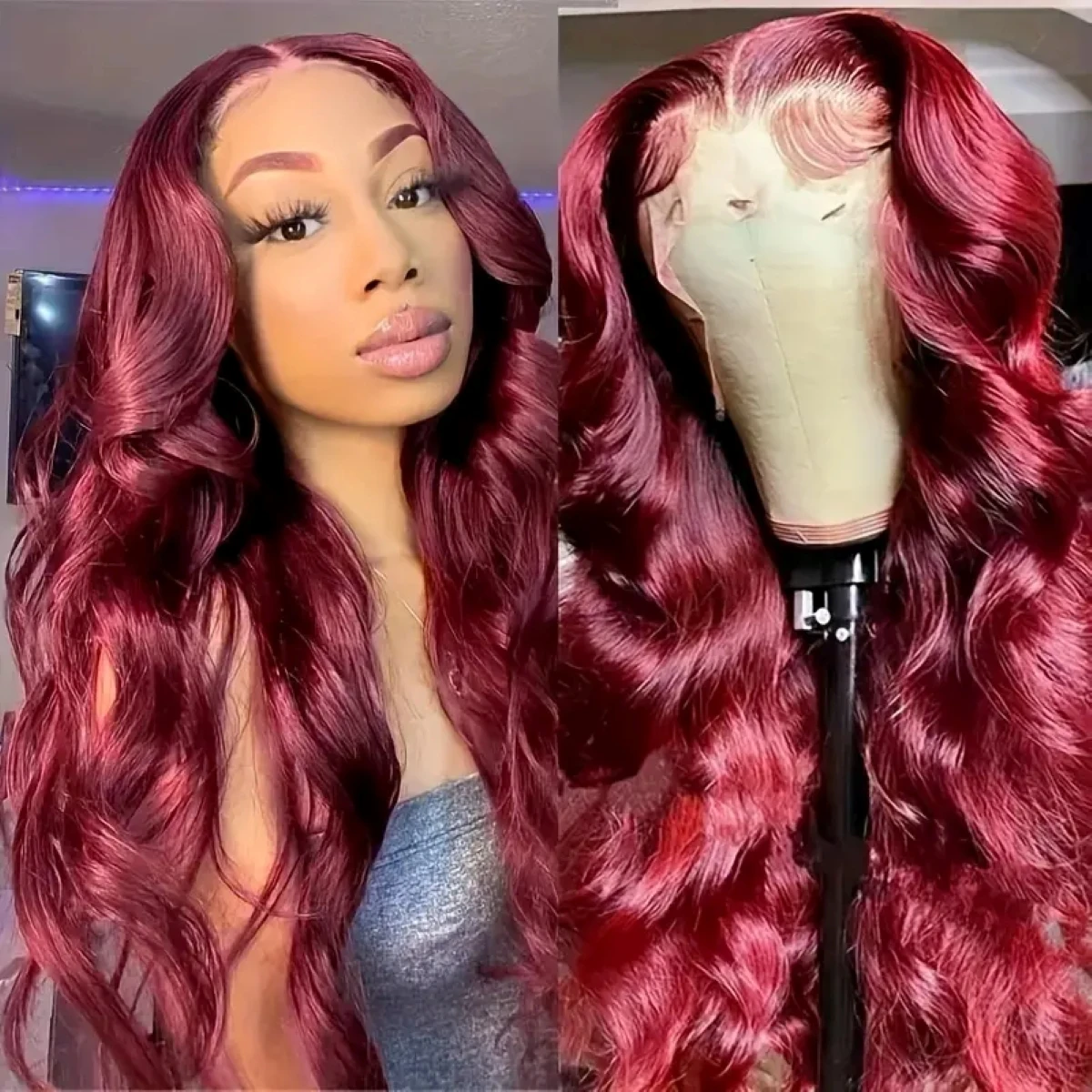 Red Color Lace Front Wigs Burgundy Lace Front Wig Body Wave Human Hair Wig with Baby Hair Pre-plucked Hairline for Women 99J