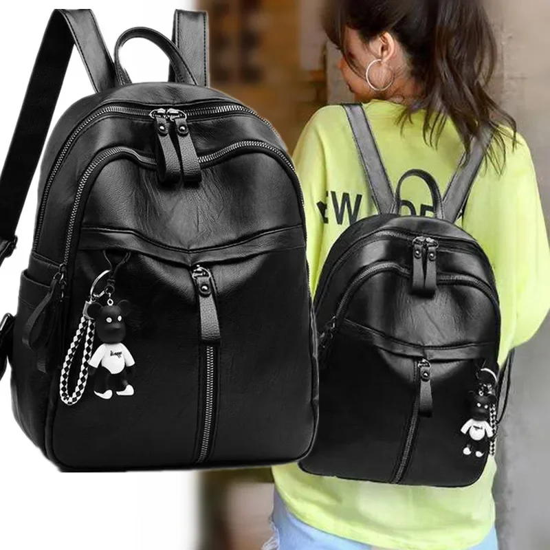 Vintage PU Leather Travel Women Shopping Backpack Student School Bags Large Capacity Schoolbags Women Travel Zipper Rucksack — zdjęcie 2