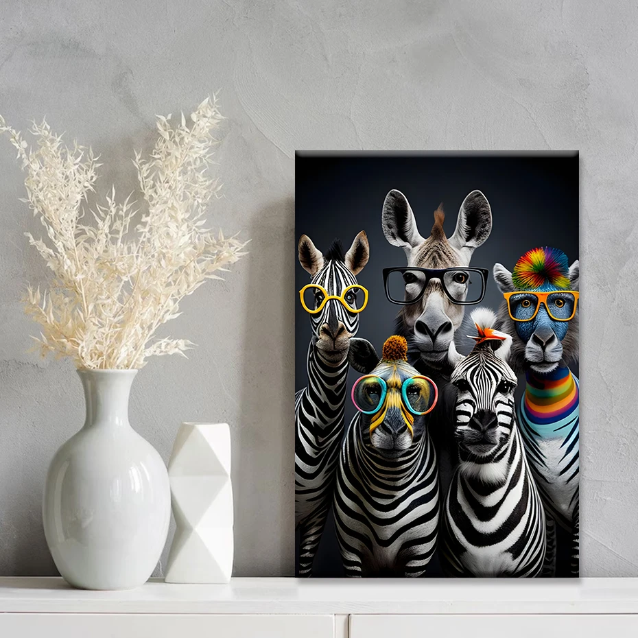 Modern Cute Zebras Pattern Funny Striped Animals Wall Art Canvas Painting Print Picture Living Room Home Interior Decor