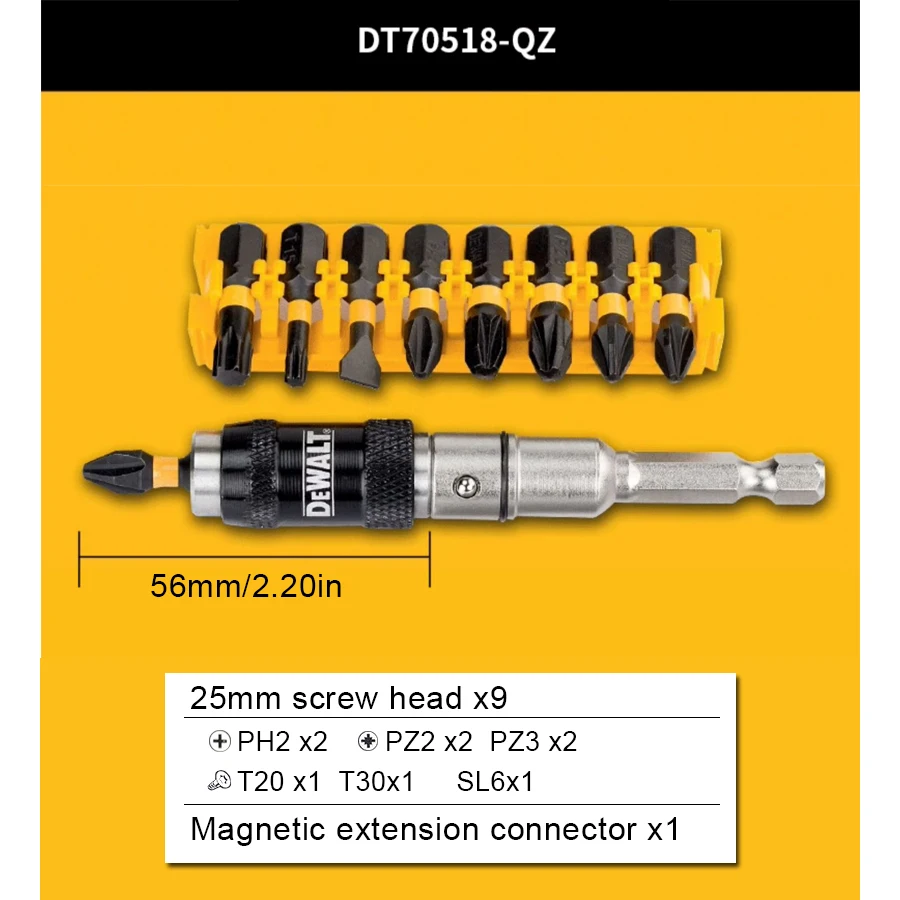 DEWALT DT70518 Impact Screwdriver Bits 10 Pieces Corner Set Strong Magnetic Extreme Pivoting Tip Holder Power Tool Attachments