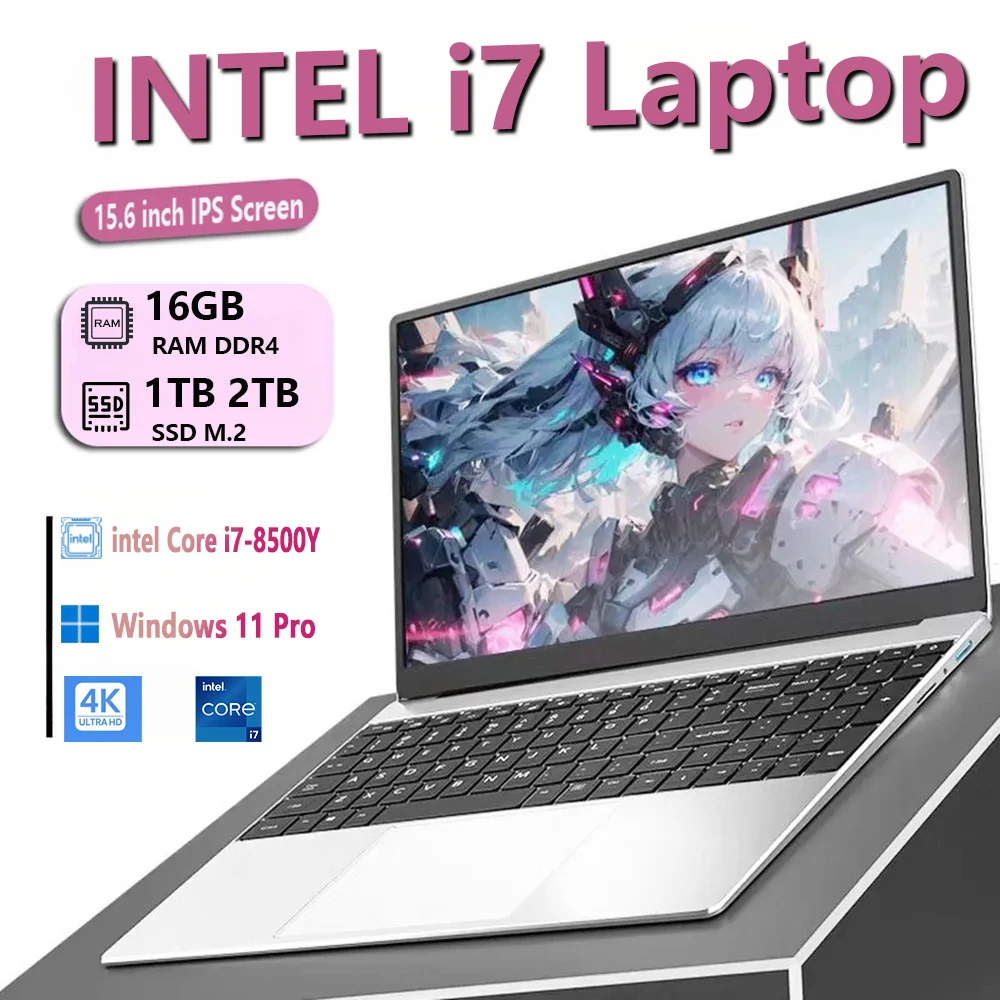 Windows 11 Pro 15.6 cal Laptop biznesowy Intel Core i7-8500Y 16GB RAM 1TB 2TB SSD Notebook odblokowanie linii papilarnych biurowy Laptop