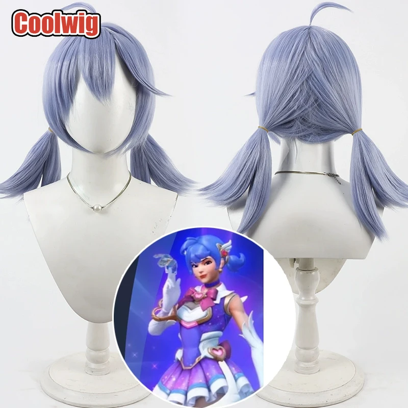 Coolwig Synthetic Hair Kiriko Cosplay Wigs Game OW Kiriko Role Play Halloween 50cm Long Straight Light Blue Wig Heat Resistant