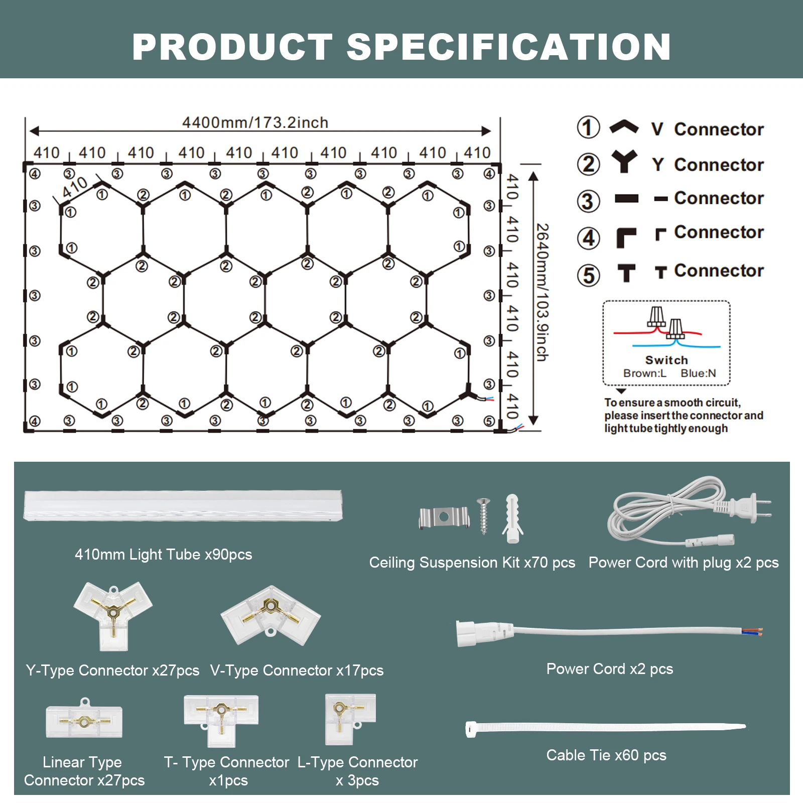 مصابيح جراج LED سداسية مع إطار 14 شبكة سداسية 720 وات 108000   أضواء سقف المرآب LED فائقة السطوع LM 6500K أضواء LED سداسية