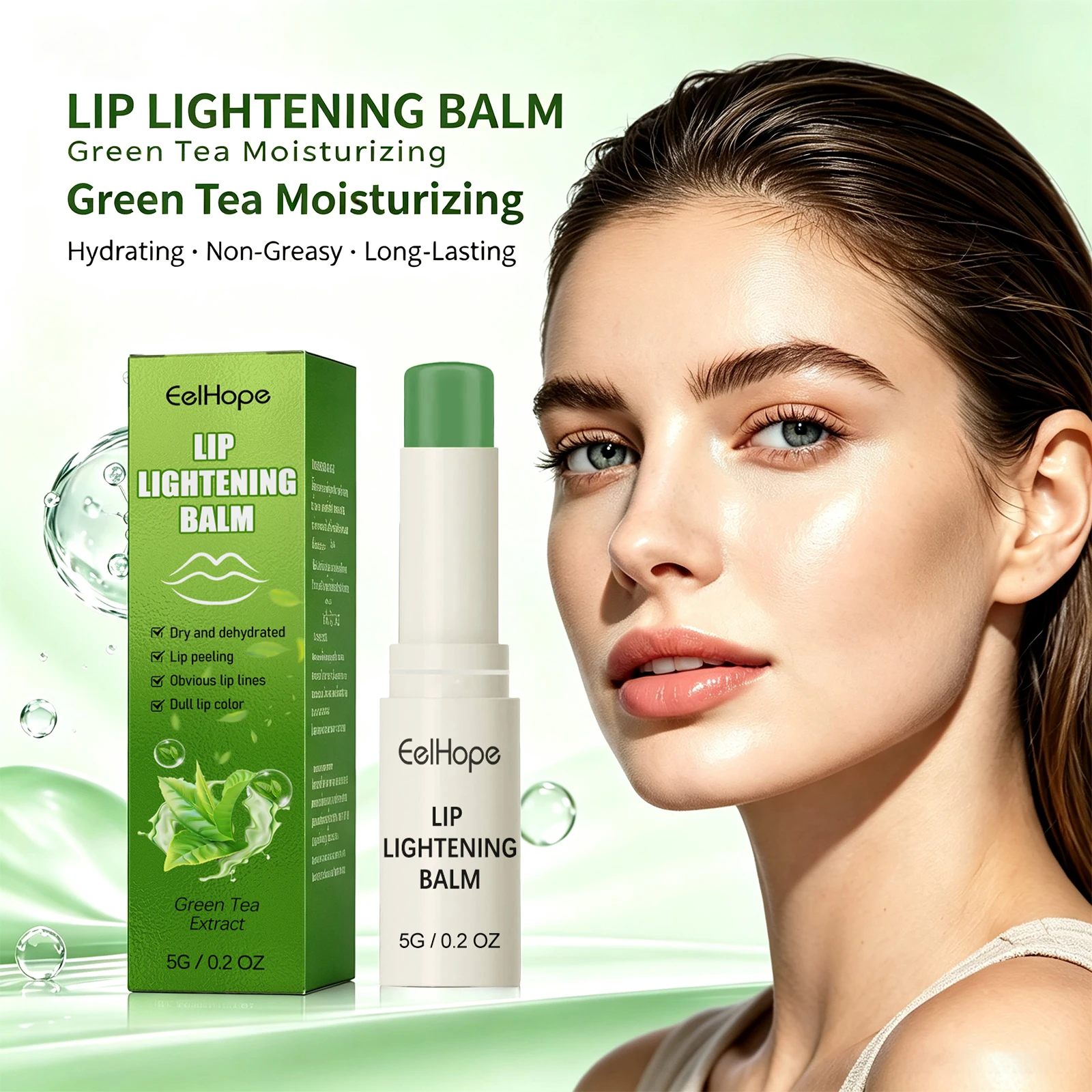 Vitamin E Green Tea Lip Lightening Balm Tea Extracts Exfoliate Dead Skin Hydrate Nourish Prevent Chapping Soft Smooth Finish Moisturizing Lip Care