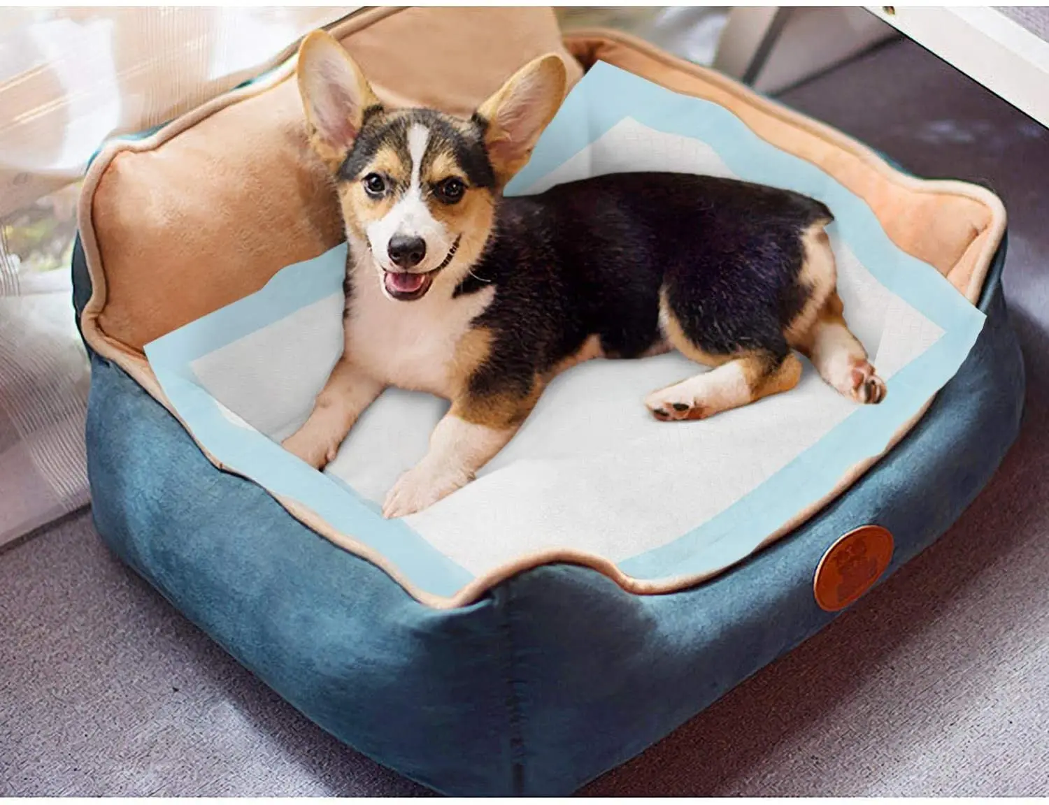 Nobleza Puppy Pads 60x90 cm, 20 pièces, tapis d'entraînement jetables pour chiens, tapis pour chiens très absorbants avec un dos imperméable, tapis pour chiots pour l'apprentissage de la propreté, blanc/bleu