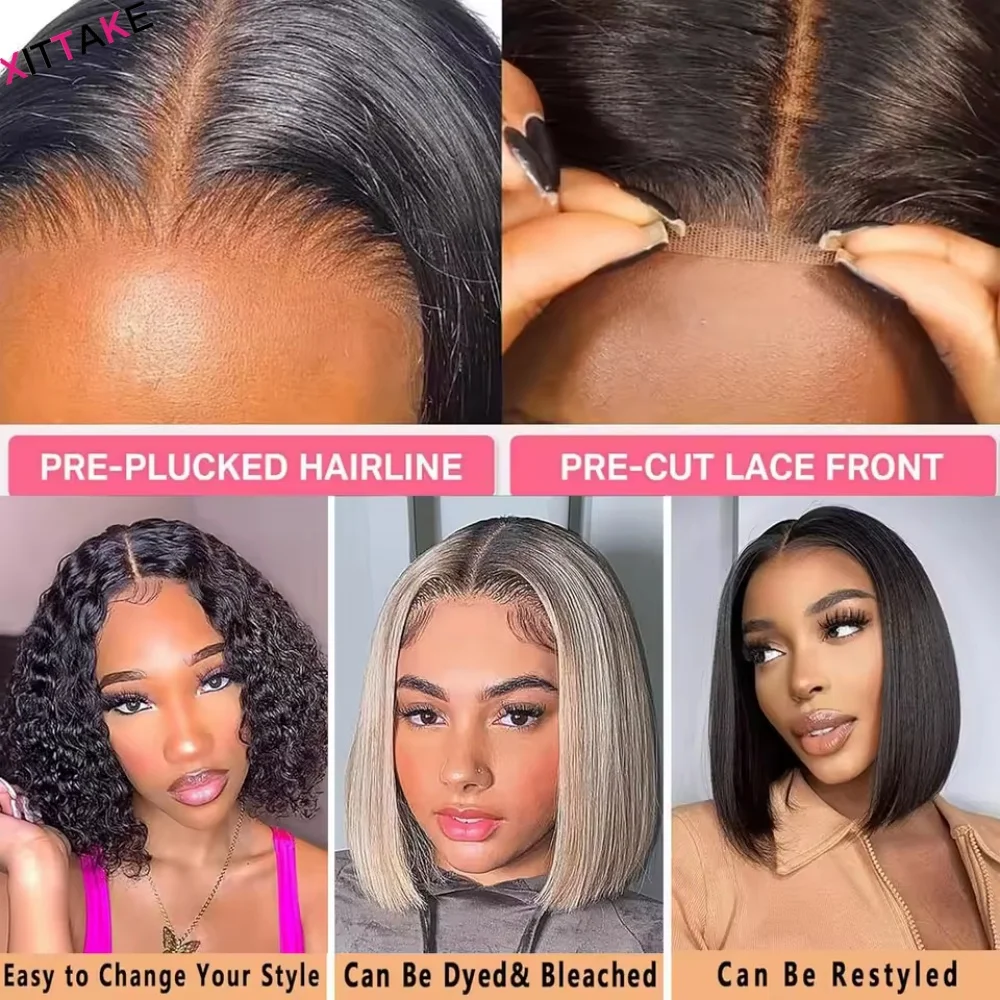 250% 13X4 5X5 Parrucca frontale in pizzo per capelli umani Bob Glueless Parrucca per capelli umani 13X4 Hd Parrucche frontali in pizzo trasparente per capelli umani per donna