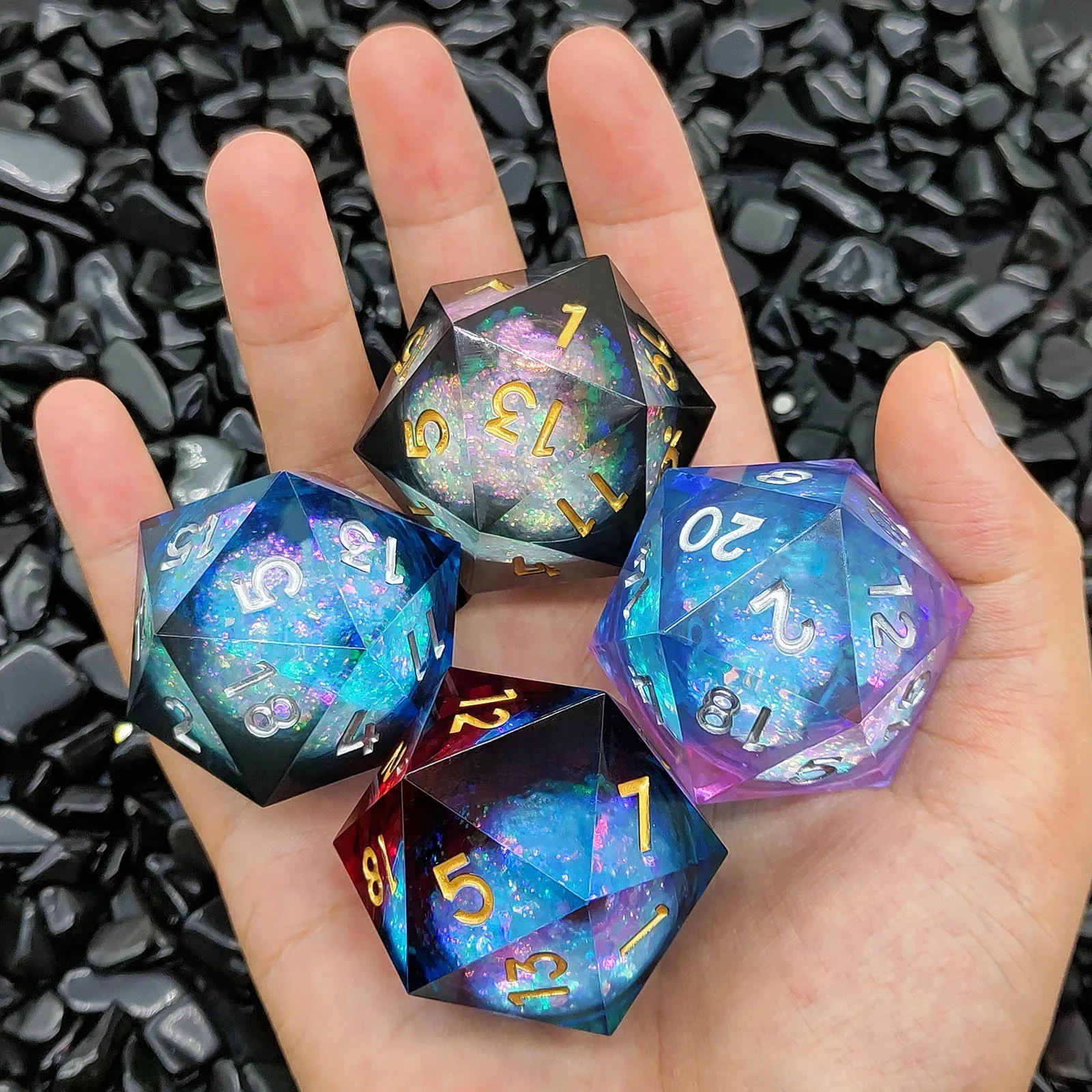 20-stronne żywiczne kostki Quicksand 35mm rdzeń płynny DND Dungeons & Dragons TRPG gra planszowa kostki D20 — zdjęcie 2