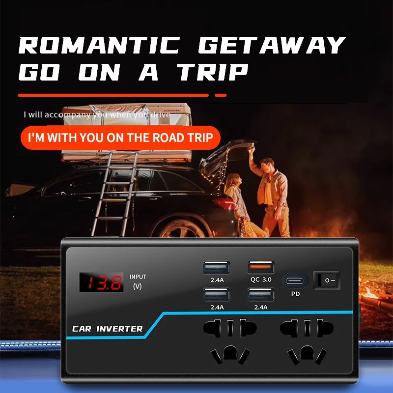 

Автомобильный инвертор мощностью 200 Вт, преобразователь постоянного тока в переменный ток 8-в-1, PD3.0 мощностью 30 Вт и 4 порта USB, два розетки переменного тока и разветвитель автомобильного зарядного устройства на 10 А — ноутбук