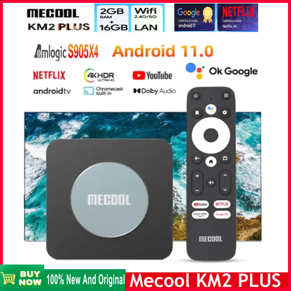 Mecool KM2 Plus Smart TV Box Netflix 4K Amlogic S905X4 Android 11 DDR4 2GB 16GB متعدد غاسل HDR10 مشغل الوسائط