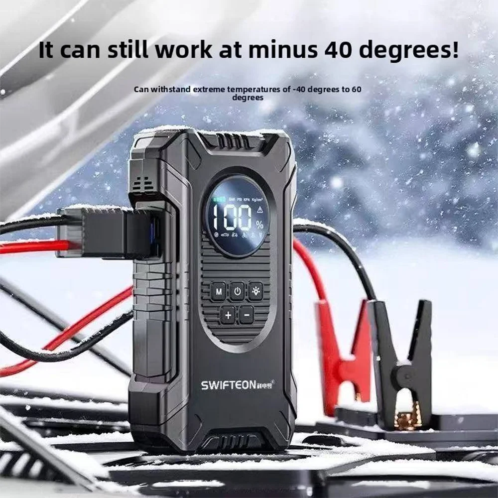 Arrancador de Coches Portátil 4 en 1 de 2000A con Bomba de Aire de 150 PSI y Batería Externa de 12V