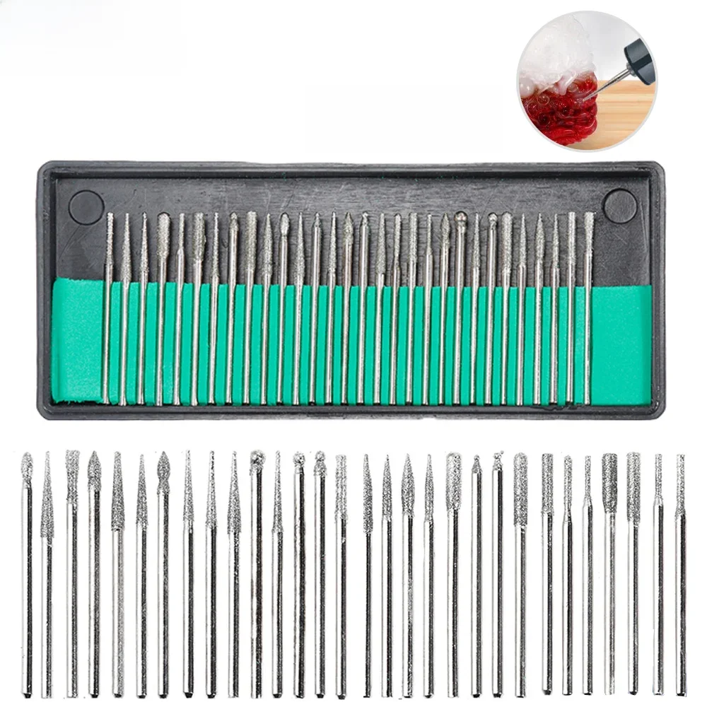 Shank Diamond Burs Set with Box, Dremel Electric Grinder, Acessórios de Energia, Broca Abrasiva,