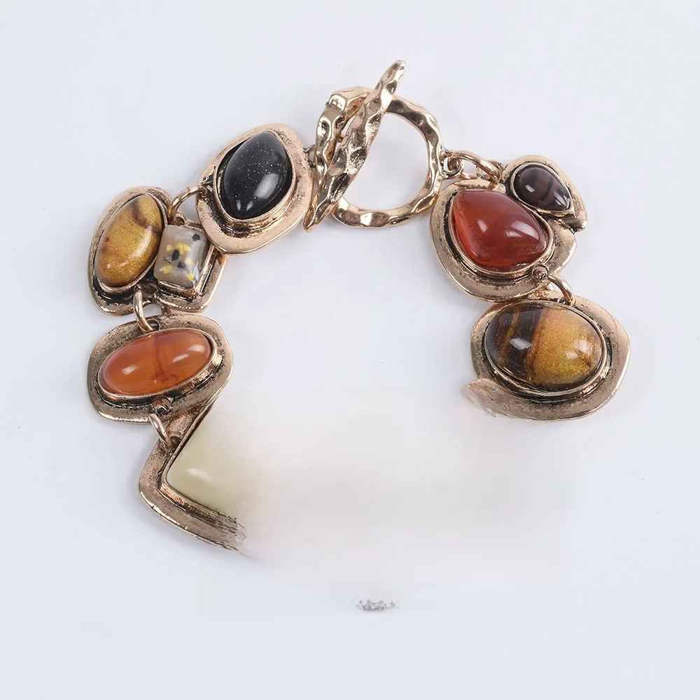 2025 New Indian Vintage Statement Bransoletki Kobiety Złoto Posrebrzane Metalowe Łańcuchy Boho Etniczne Bransoletki Żywiczne Biżuteria — zdjęcie 2