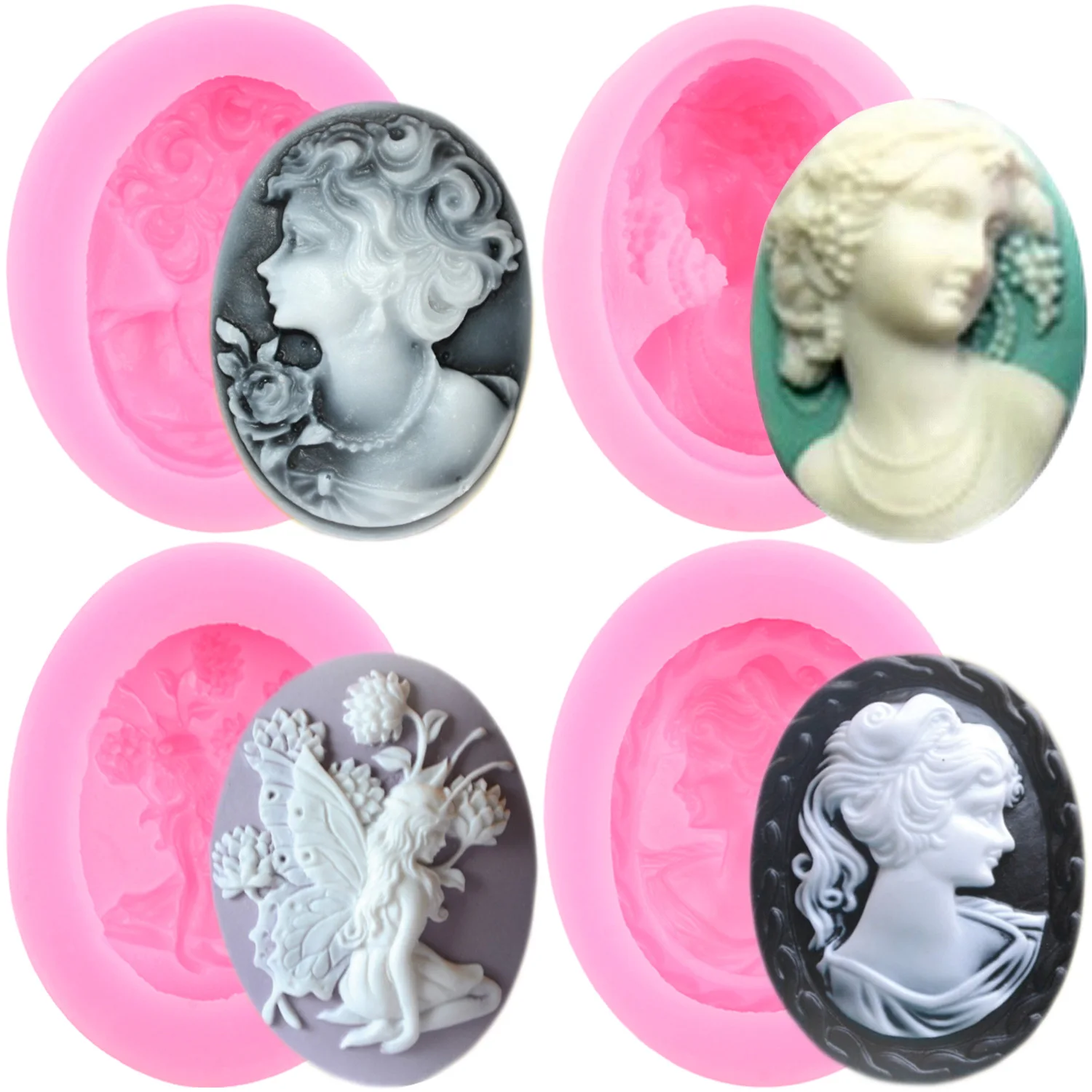 Mirror Frame lady Cake Border Silicone Mold Cameo Picture Wedding Cupcake Fondant Cake Decorating Tools Candy Chocolate Moulds