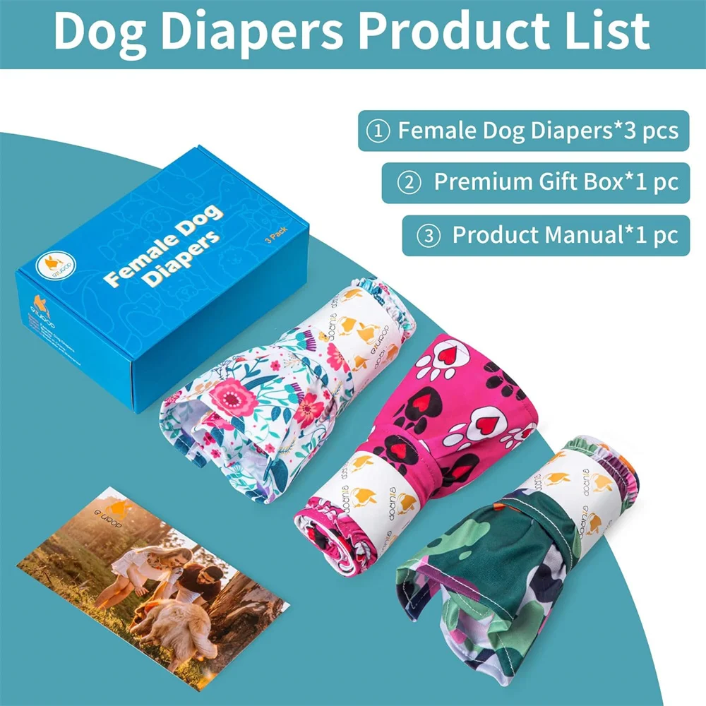 Washable Female Dog Diaper Physiological Pants Cute Printed Nappy Belly Wrap Reusable Short Underwear Diapers for Large Dogs
