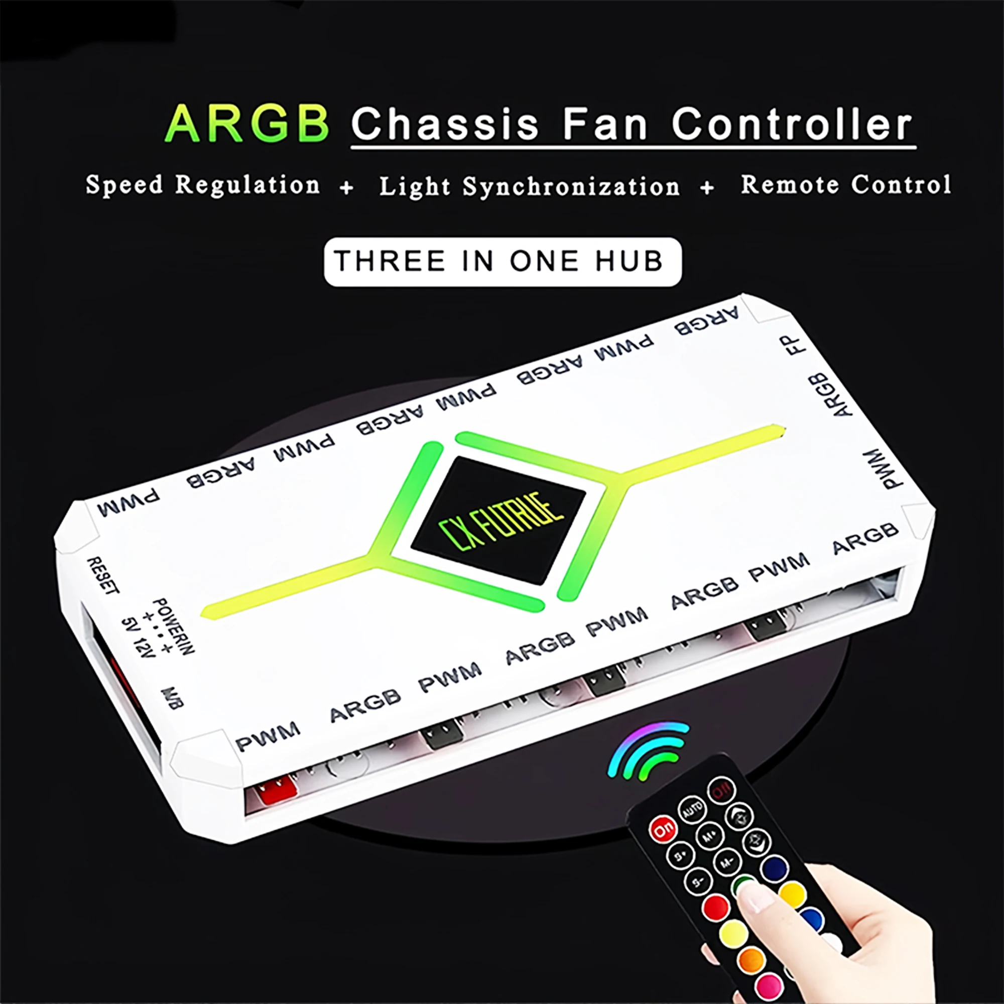 9-портовый ARGB PWM контроллер вентиляторов с пультом ДУ, синхронизация ARGB 5V 3Pin и контроллер температуры PWM 12V 4Pin для охлаждения корпуса ПК - батарейки в комплект не входят