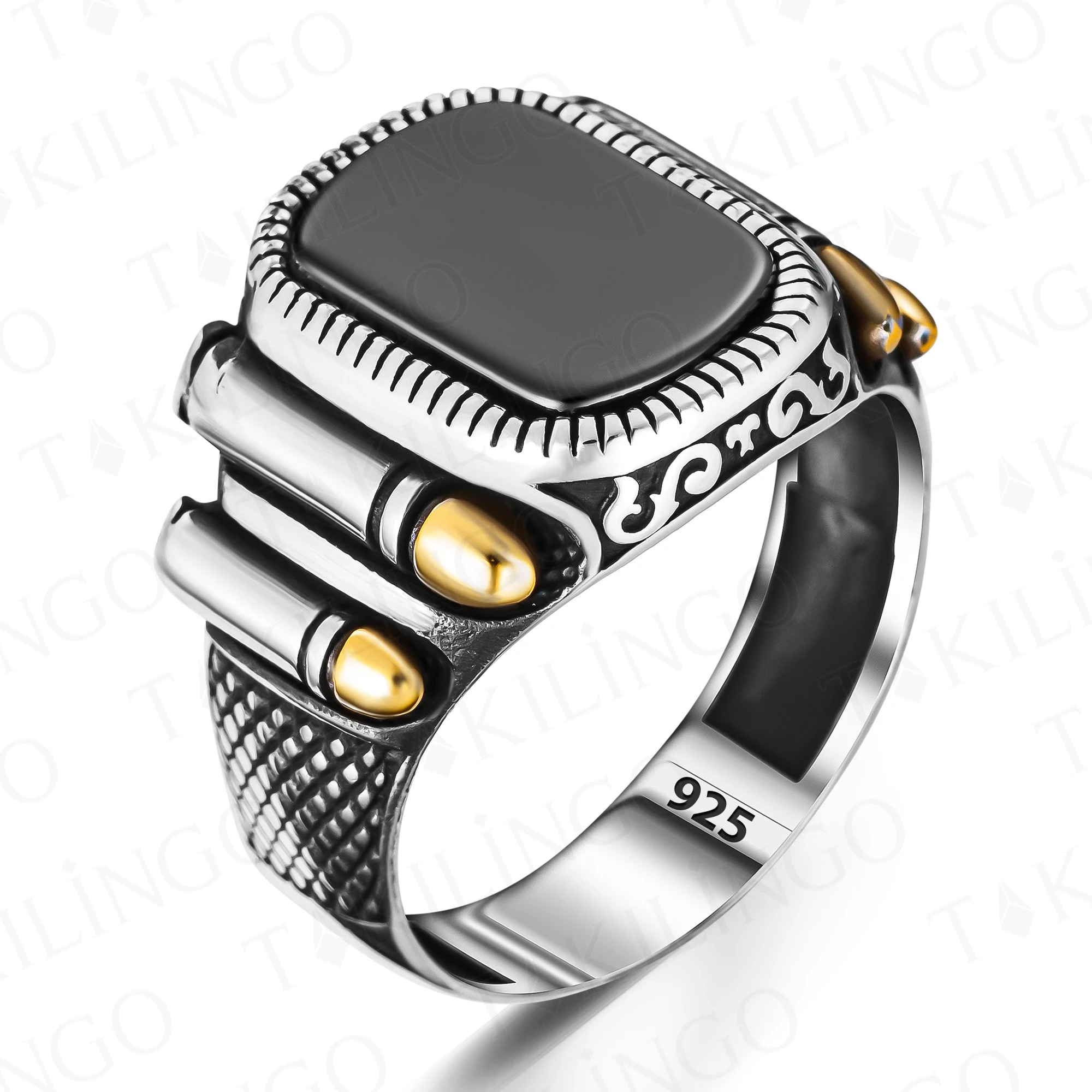 Silver Handmade Bullet Model Onyx Stone Soldier Ring Handmade Sterling Silver Warrior Ring 925k Sterling Silver Ring