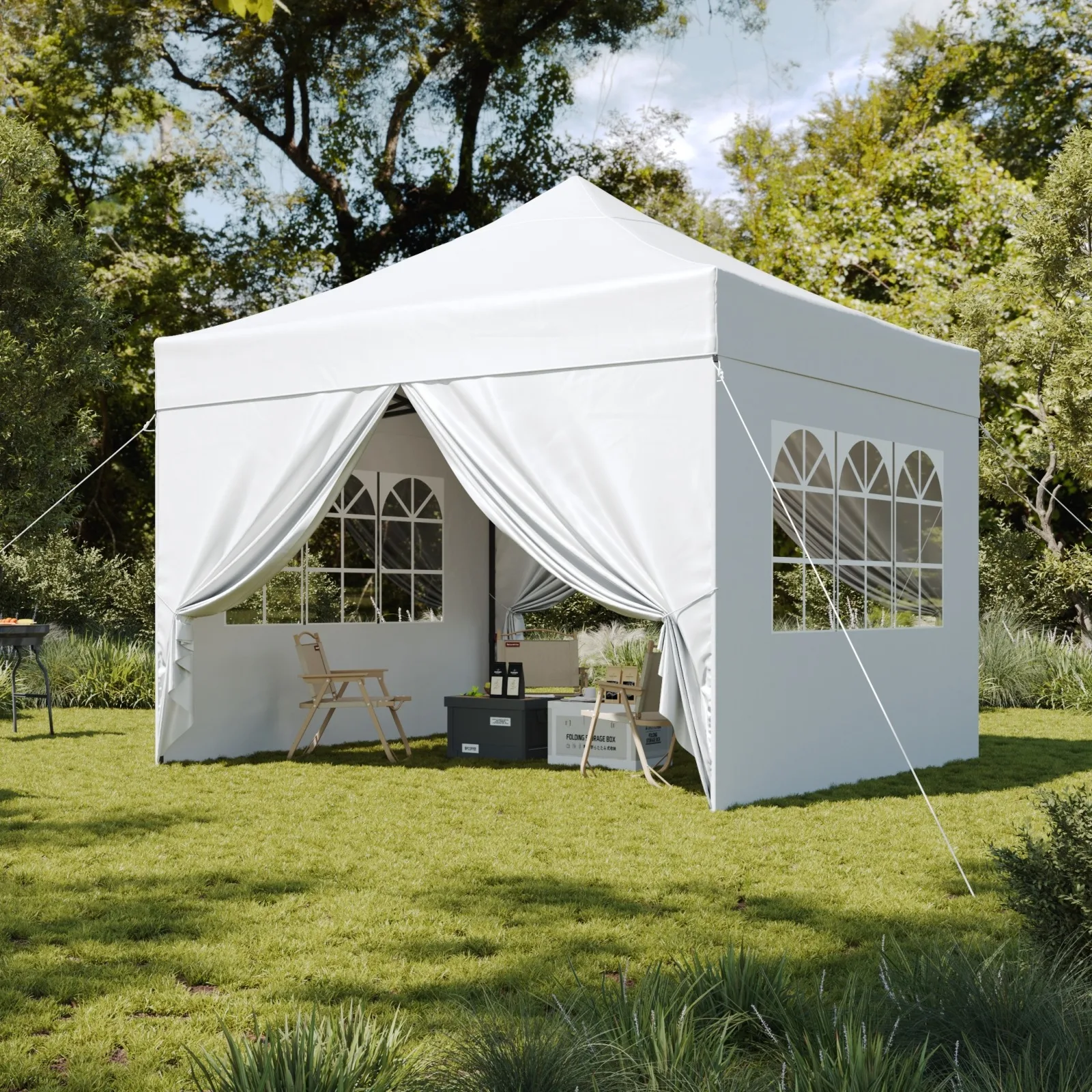 Aoxun 3 x 3m Pop-Up Gazebo Waterproof Heavy-Duty Canopy Tent with Sidewalls, UV Protection, Roller Bag, and Sandbags for Camping, Beach, Weddings, Parties, and Outdoor Shelter