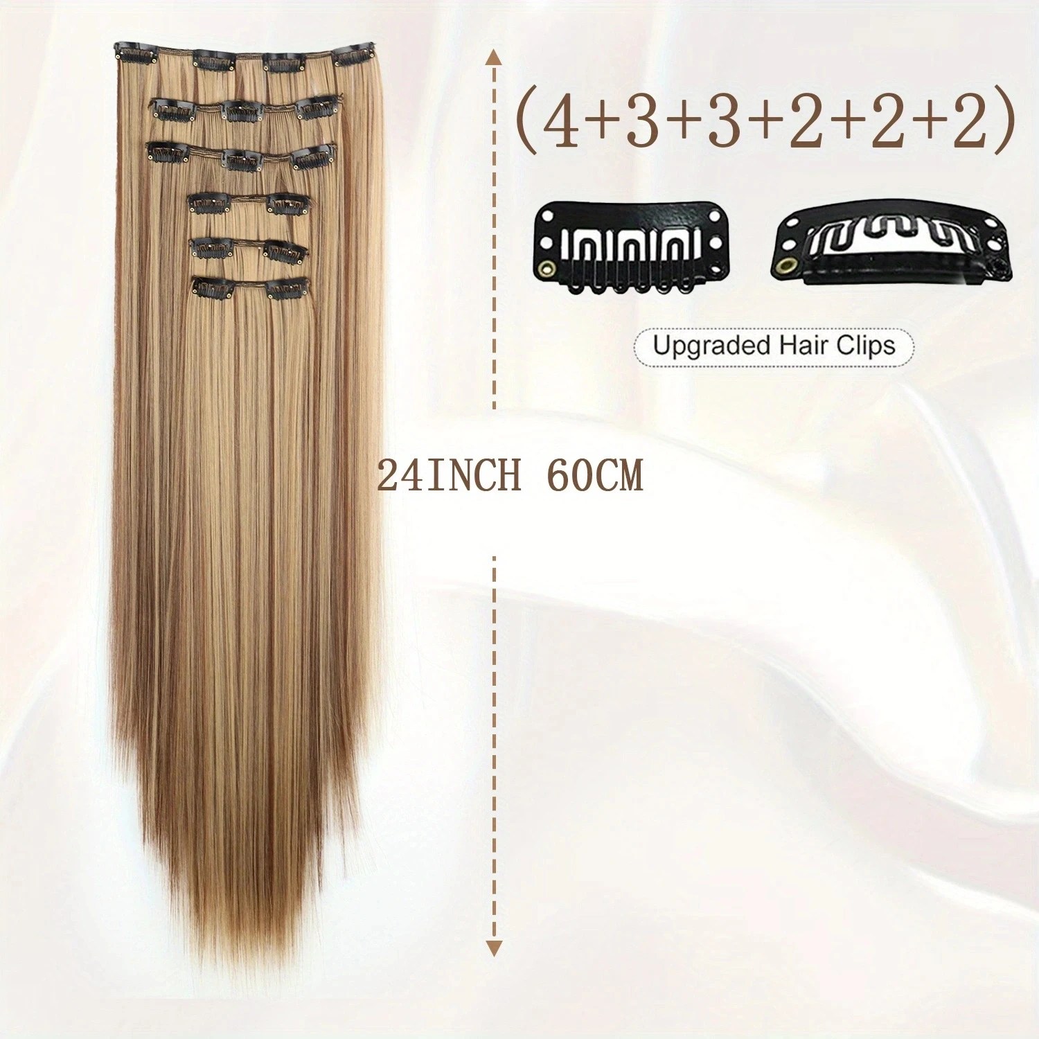 24Inchs 16 Clips inSynthetic Hair Extensions Long Straight Hairstyle  Blonde Black Hairpieces Heat Resistant False Hair