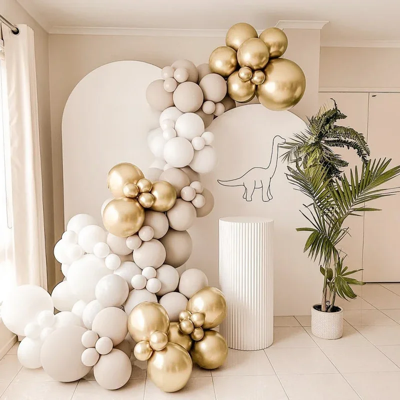 Guirlande en arc de couleur blanche et Beige, Kit de ballons rustiques pour mariage, crème, or, anniversaire, Baby Shower, baptême, fiançailles