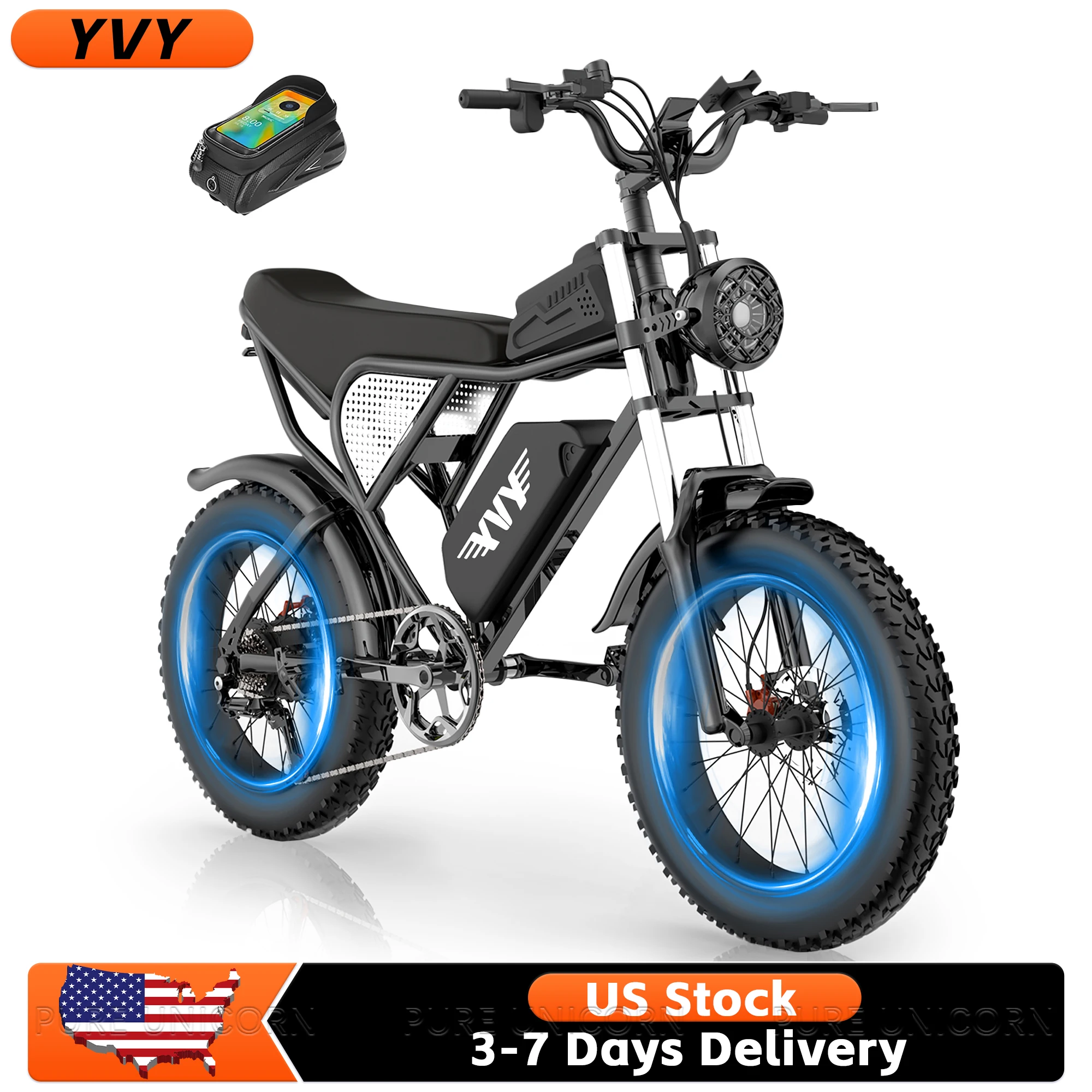 

YVY 1500W Electric Bike Adult 48V 20Ah E Bike 20" Fat Tire Electric Electrical Fast Dirt Bike Snow Mountain Moped Ebikes For Men